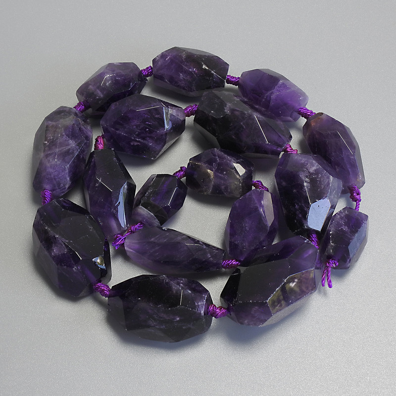 Amethyst Beads, Faceted, diameter 13-31×10-18 mm ± on thread, length 44 cm+