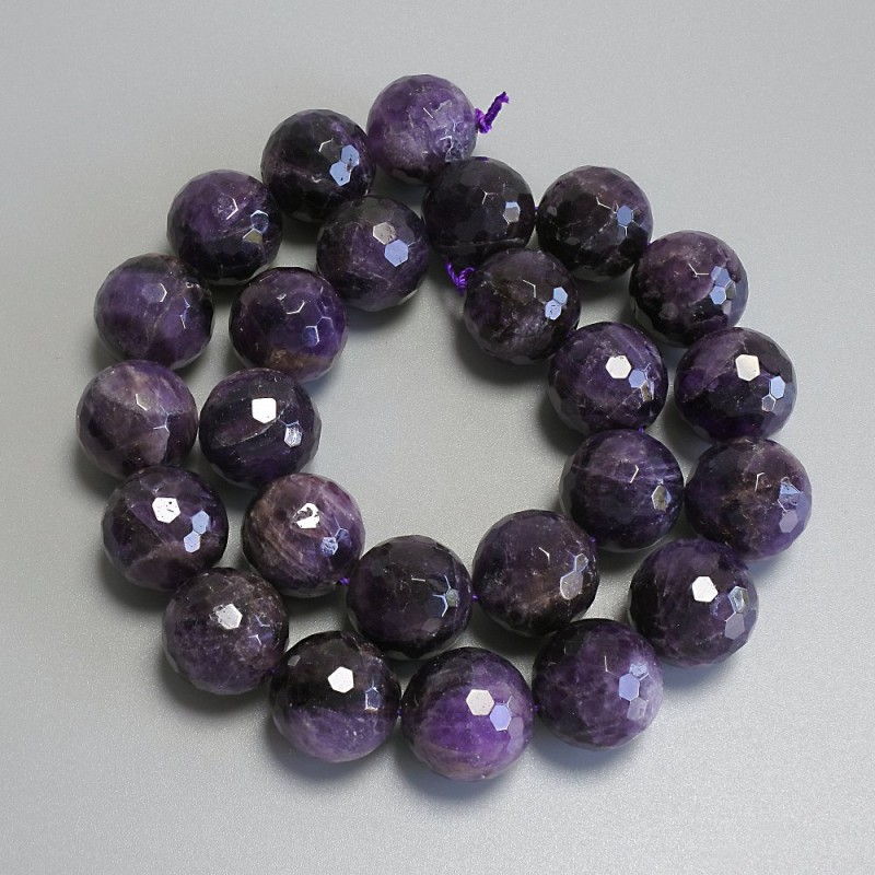 Amethyst Beads, Faceted Round 16mm, on Thread, 40cm+ Length