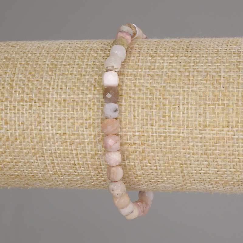 Bracelet Pink Opal Faceted Cube, 5x5mm, Elastic 18cm
