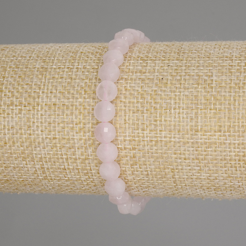 Bracelet Pink Quartz Faceted Coin, 6mm diam., 18 cm length, stretch