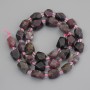 Tourmaline Beads, Faceted, diameter 9-12×6-9mm±, 4mm seed beads±, on thread, length 39cm+