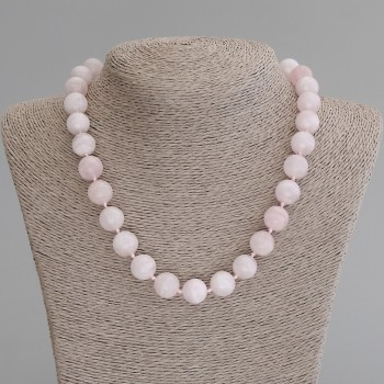 Madagascar Pink Quartz Bead Necklace, smooth round beads diameter 12.5 mm, length 50 cm, with clasp