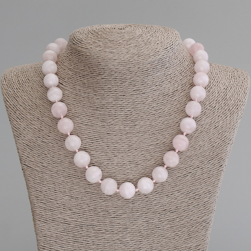 Madagascar Pink Quartz Bead Necklace, smooth round beads diameter 12.5 mm, length 50 cm, with clasp