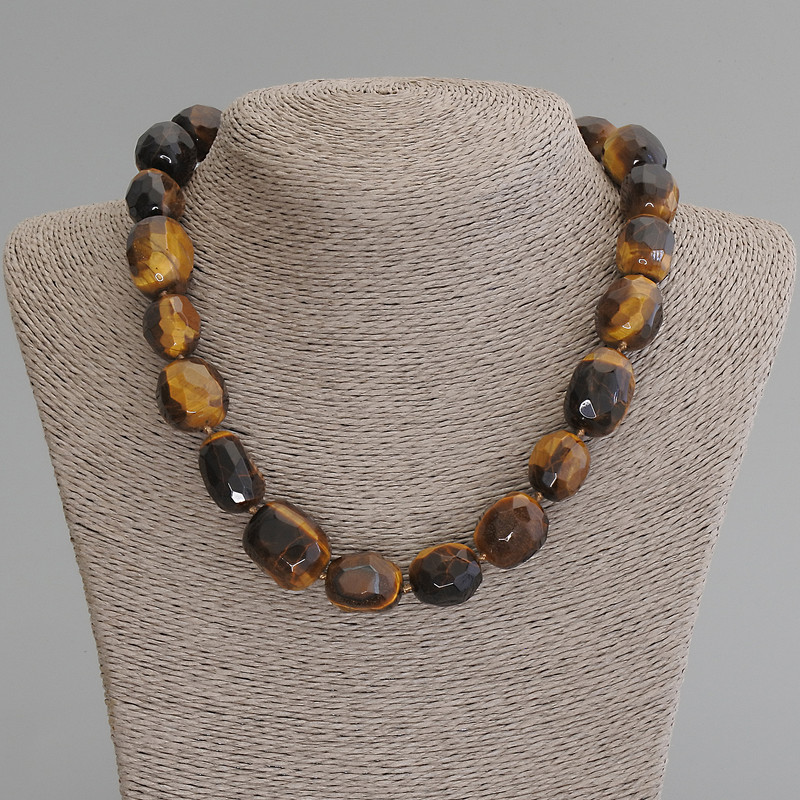 Tiger Iron Faceted Cabochon Beads Necklace, 15-23×12-18 mm, 50 cm long with clasp