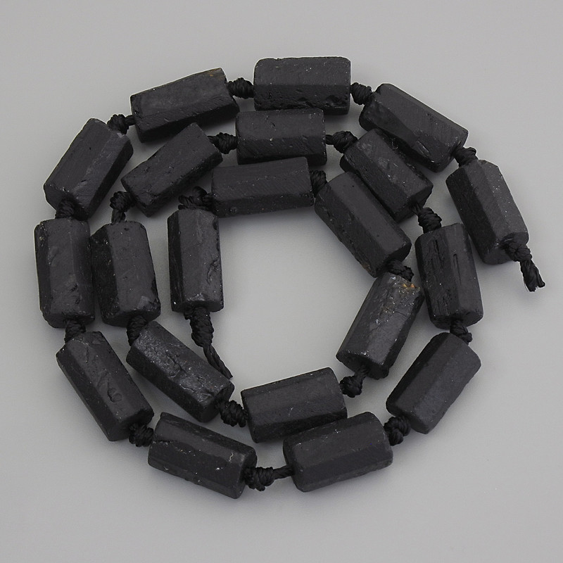 Raw Schorl tourmaline beads on a strand, 14×8 mm +/-, length 41 cm +