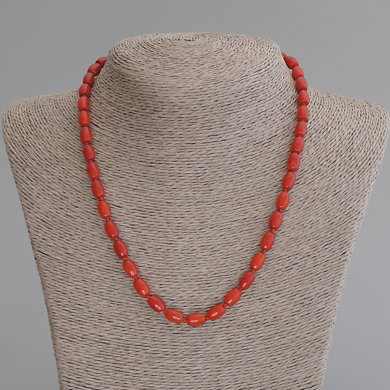 Coral Baril Bead Necklace 8.5x6mm, length 50cm, with clasp