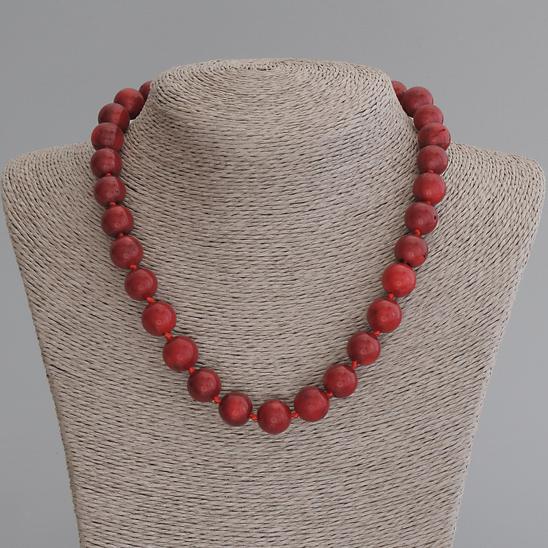 Coral Bead Round 12mm Smooth Sphere +-, length 45cm+- with clasp