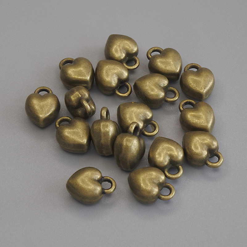Pendant Charm Heart Color: Bronze Tone, Diameter 9x7mm± Packaging 18 pcs