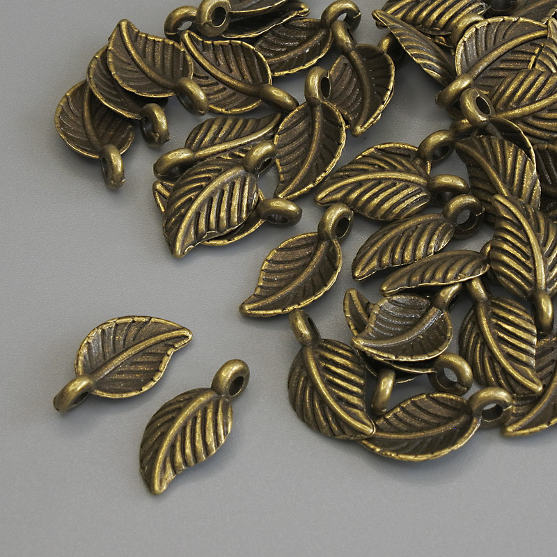 Pendant Pendant Leaf Bronze Color, diameter 15×7mm± packaging 42 pcs