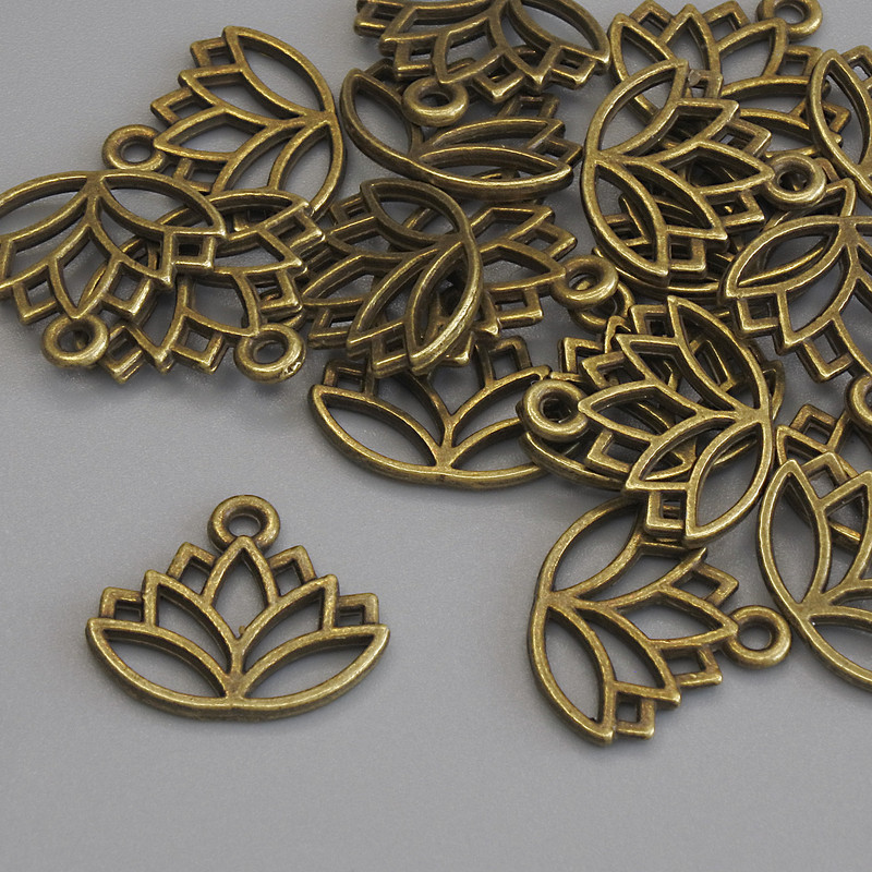 Pendant Charm Lotus, Bronze Color, 14x16mm ± Packaging 21 pcs