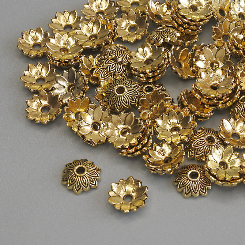Cap end for beads, gold color, diameter 7×1 mm ± hole 1 mm ± packaging 20 g (~86 pcs)