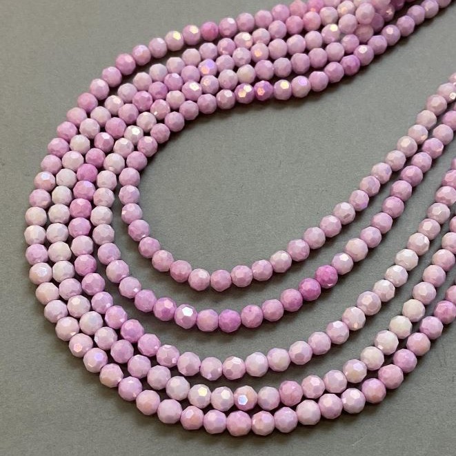 Czech Crystal Beads Pink Multicolor with gasoline iridescence on a thread faceted round bead, diameter 6mm +-, length 38cm +