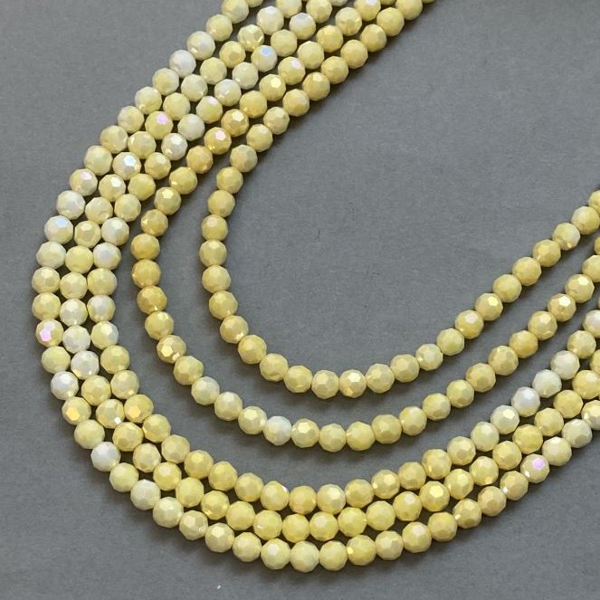 Beads Czech Crystal Yellow Multicolor with Petrol Coating on Thread, Faceted Round 6mm + - length 38cm +