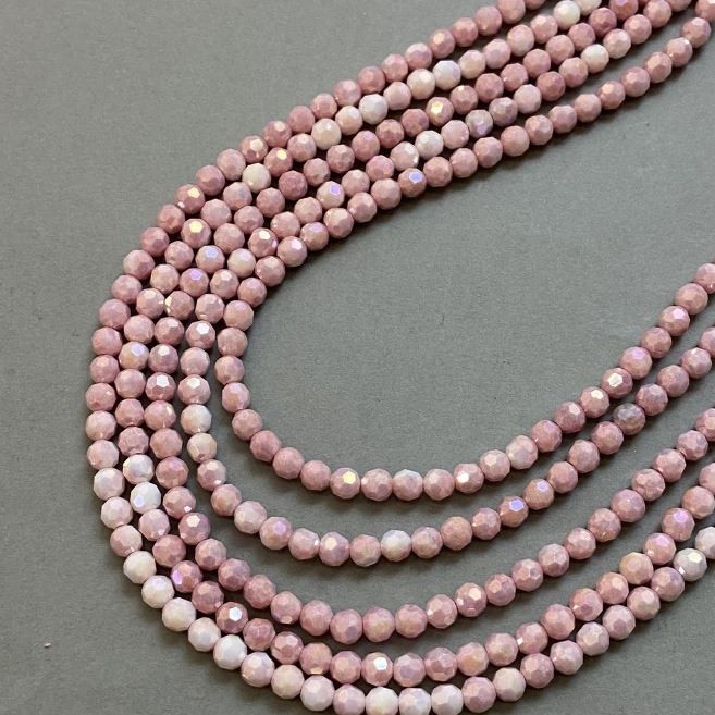 Beads Czech Crystal Pink Multicolor with Petrol Burnished on Thread Faceted Ball, 6mm diameter +-, length 38cm +