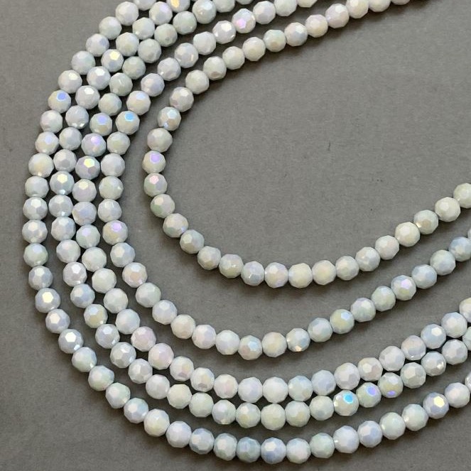 Beads Czech Crystal blue multicolor with petrol coating on thread faceted ball, diameter 6mm +-, length 38cm +