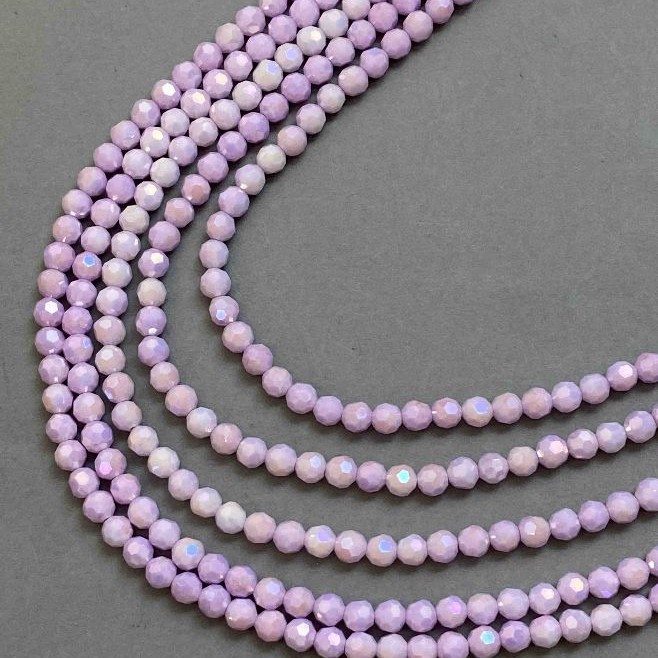 Lilac Czech Crystal Beads on Thread, Faceted Round Beads 6mm Ø, 38 cm Length ±