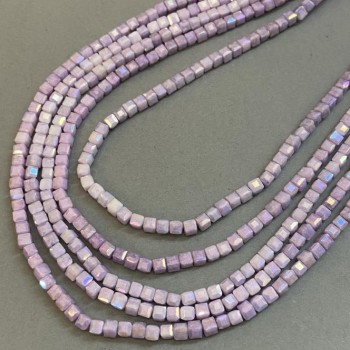 Beads Czech Crystal purple with gasoline finish on thread, faceted cube, diameter 4x4mm +-, length 38cm +