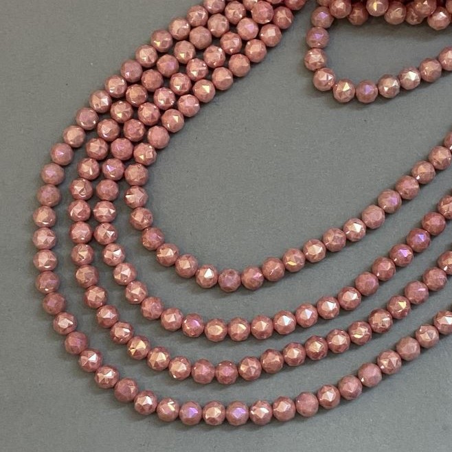 Beads Pink Czech Crystal on Thread Faceted Sphere, 8mm Ø +-, Thread Length 38cm +-