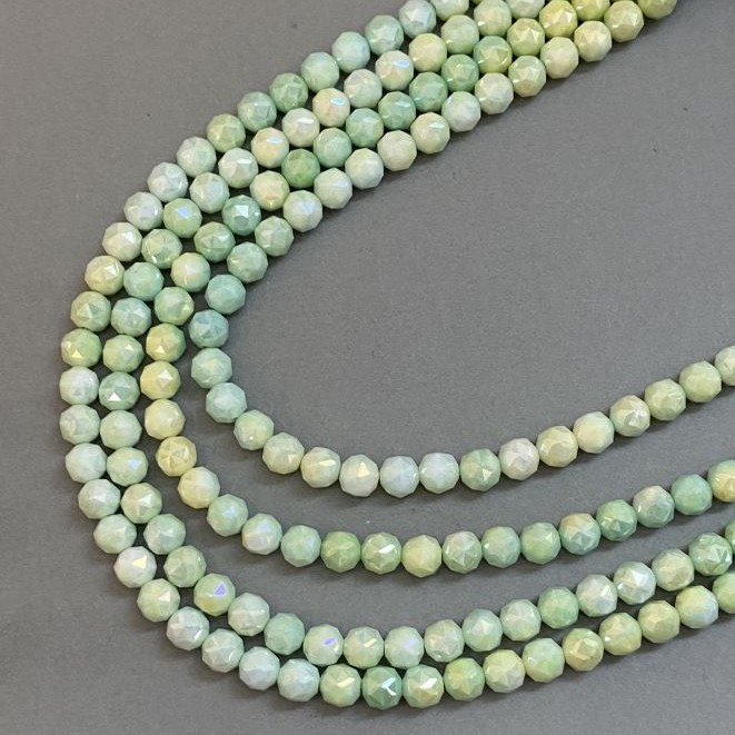 Czech Crystal Beads Salads Green Multicolor on Thread Faceted Ball, Ø 8mm + -, length 38cm +