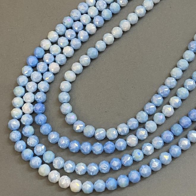 Beads Blue Czech Crystal faceted round bead on thread, diameter 8mm + -, length 38cm +