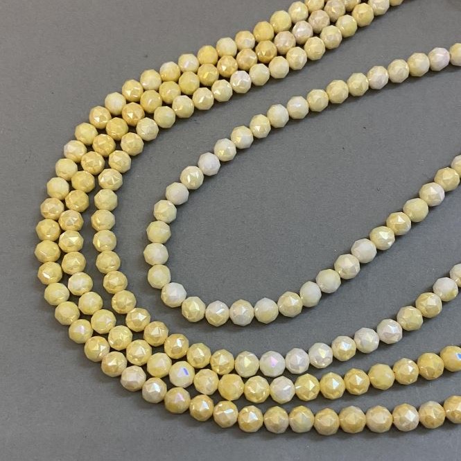 Beads Czech Crystal Yellow on Thread, Faceted Round Bead 8mm, 38cm Length