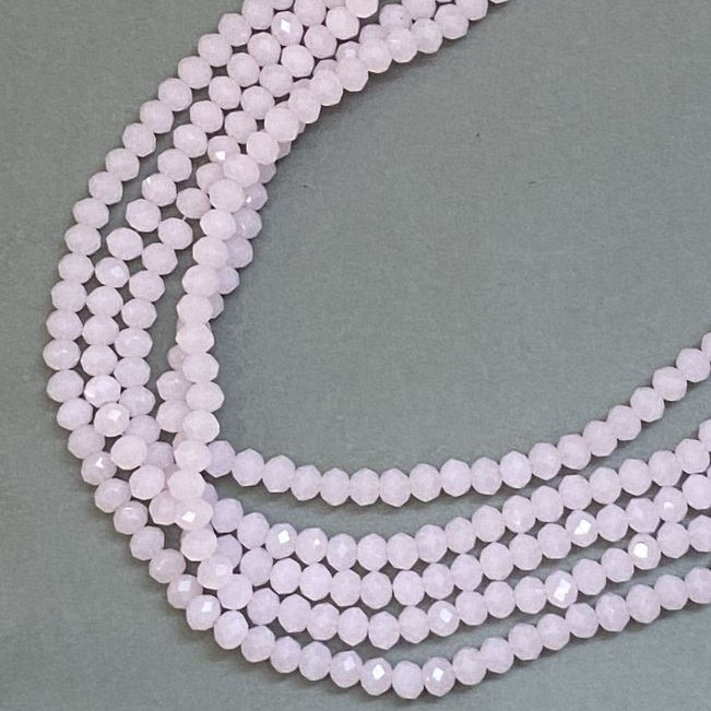 Pink Matte Czech Crystal Beads on Thread, Diamond-cut Rondelle, 6x5 mm, 41 cm length