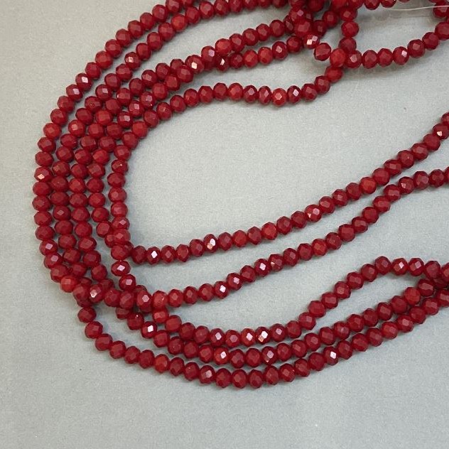 Czech Crystal Beads on a Thread Red Matte Faceted Rondelle, 6x5 mm diameter ±, cord length 40 cm ±