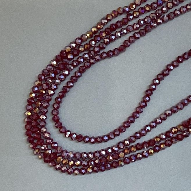 Beads Czech Crystal on Monofilament Red Transparent with Petrol Reflected Faceted Rondelle, diameter 6x5mm + -, length 39cm +