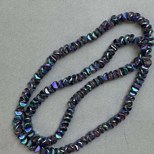 Crystal Beads in Swarovski Style, White with Petrol Tint, 6×3.5 mm, 49 cm ± on Fishing Line