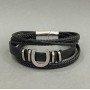 Men's bracelet with eco-leather in black with metal inlays, 12mm thick ±, length 22cm ±, silver metal on clasp