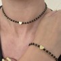  jewelry set "Heart" choker and bracelet with black agate and golden hematite, adjustable size