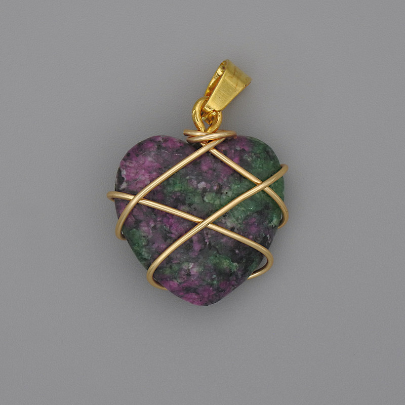 Heart Pendant in Zoisite Wrapped 21x21mm +-, diameter 30mm+