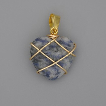 Heart Pendant in Sodalite Wire-Wrapped 21x21mm+-, diameter 30mm+-
