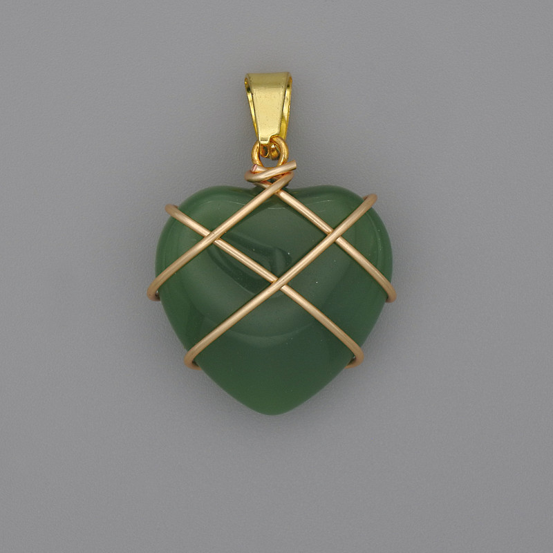 Pendant Heart in Chrysoprase Weave 21x21mm±, diameter 30mm±