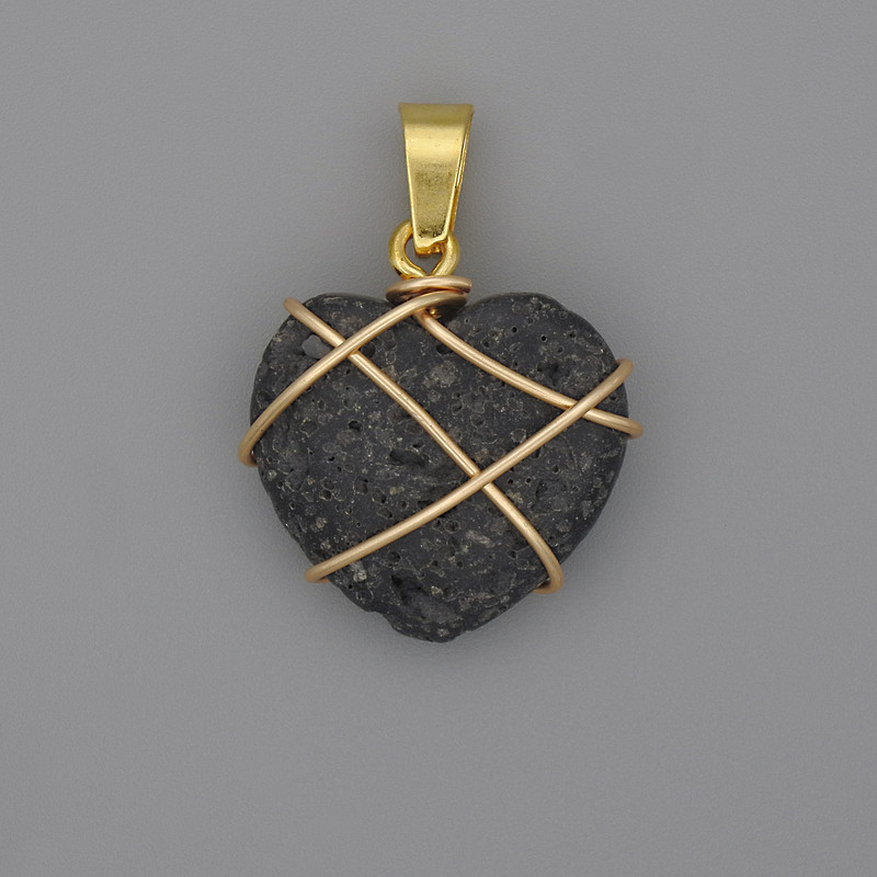 Pendant Heart Wrapped in Lava 21x21mm +-, diameter 30mm+-