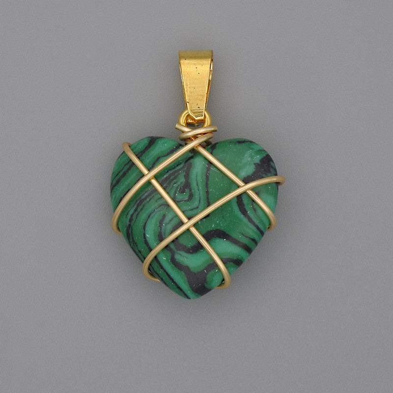 Pendant Heart in Malachite Weave 21x21mm+-, diameter 30mm+