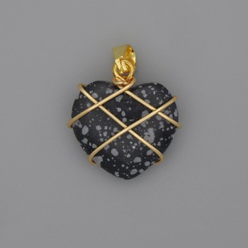 Heart Pendant in Snowy Obsidian Weave 21x21mm, diameter 30mm