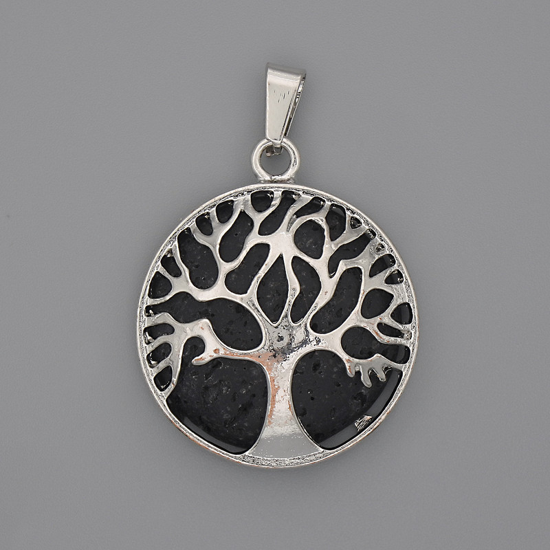 Clearance! Lava Pendant in Bezel with "Tree", diameter 27mm±, length 37mm±