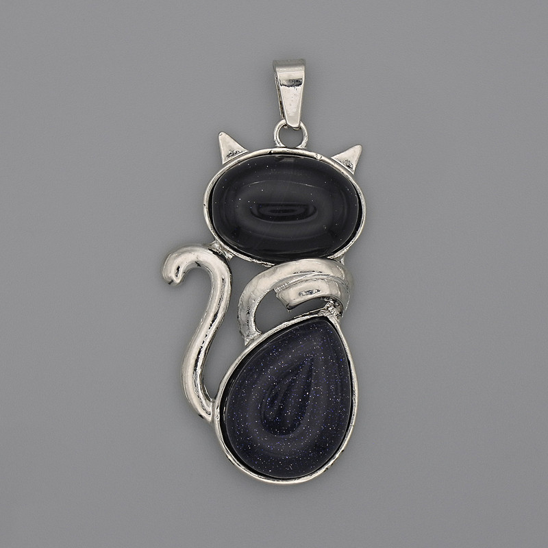 Cat Pendant Aventurine Cairo Night 42x25mm+-, length 50mm+-