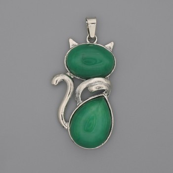 Cat Pendant Chrysoprase 42x25mm ±, length 50mm ±