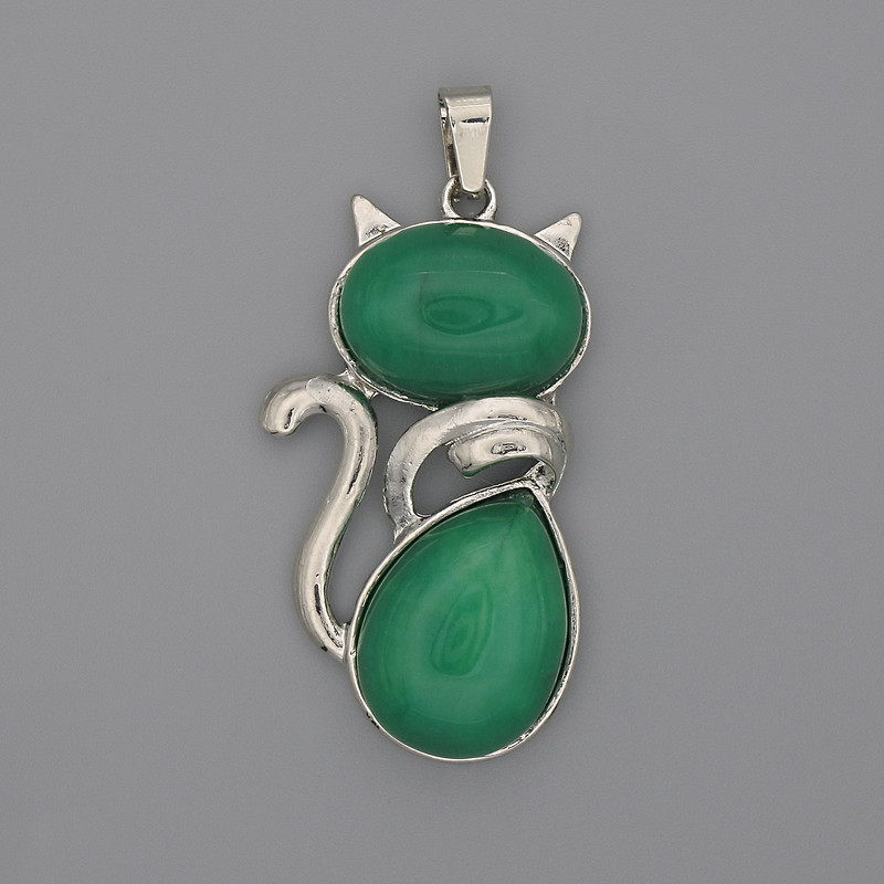 Cat Pendant Chrysoprase 42x25mm ±, length 50mm ±