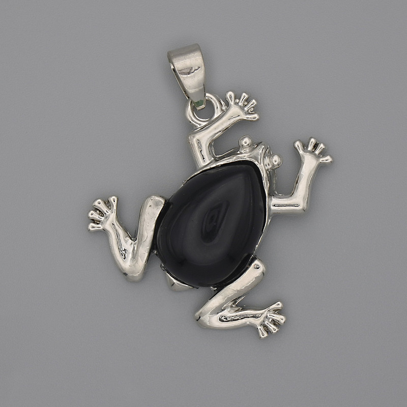 Pendant Frog Black Agate 29×28mm+-, length 37mm+-
