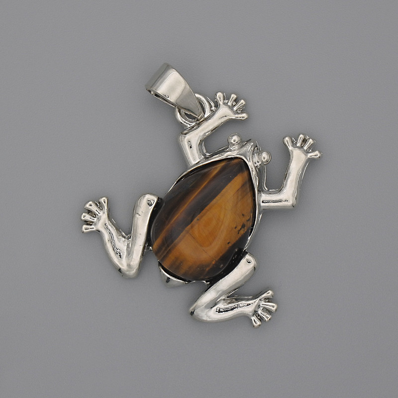 Frog Pendant with Tiger's Eye 29x28mm±, length 37mm±
