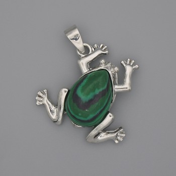 Frog Pendant Malachite 29x28mm±, length 37mm+