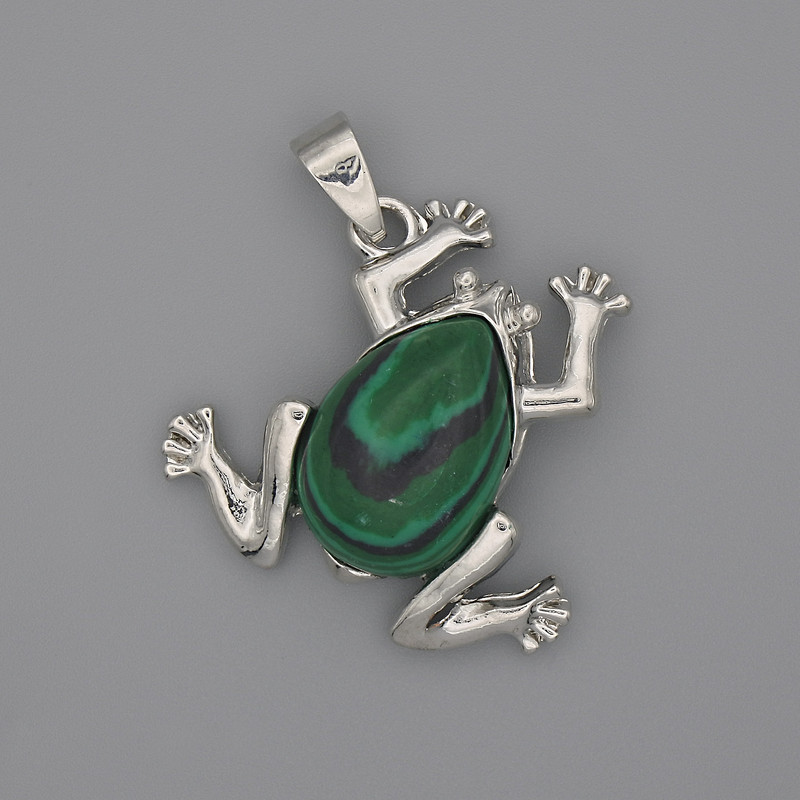 Frog Pendant Malachite 29x28mm±, length 37mm+