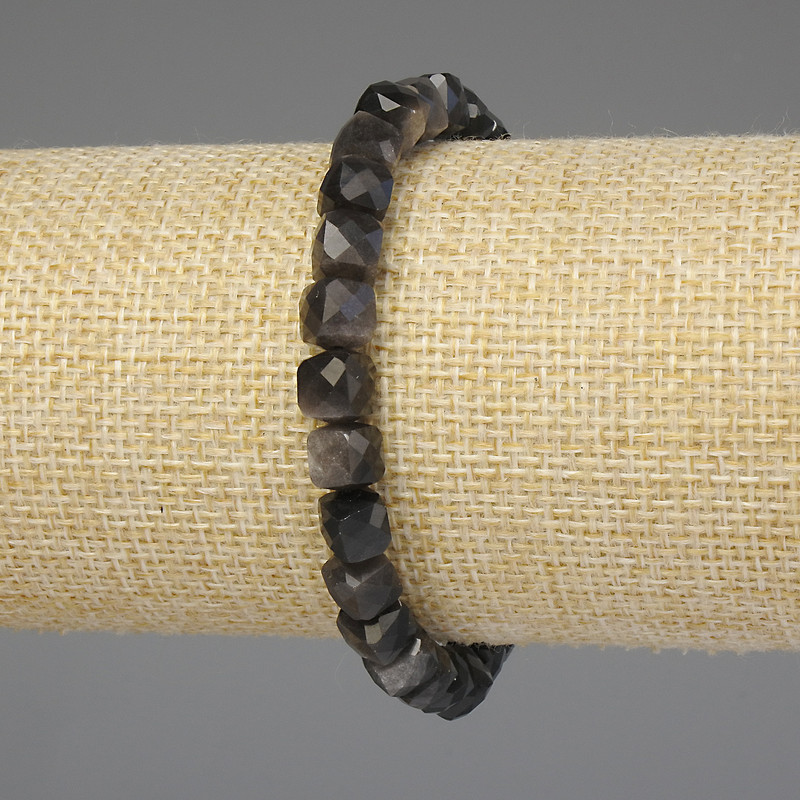 Bracelet with Silver Obsidian, faceted cube 6x6 mm, length 18 cm, elastic