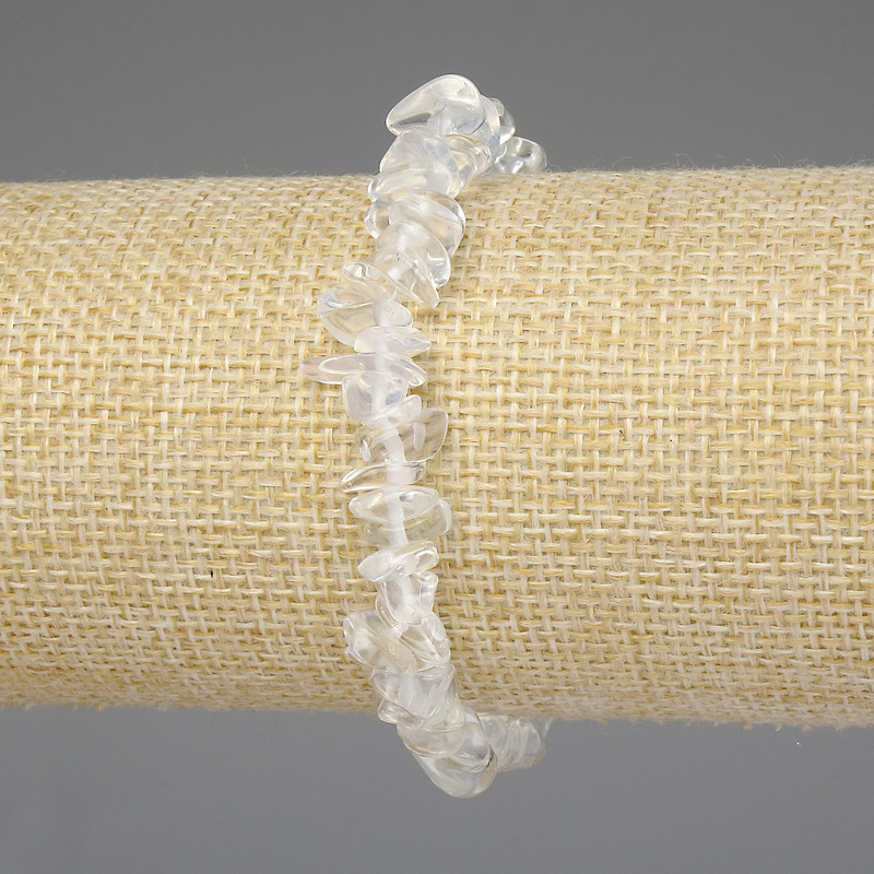 Moonstone and Rock Crystal Bead Bracelet, 7-10×2-5 mm chips, length 18 cm, stretch