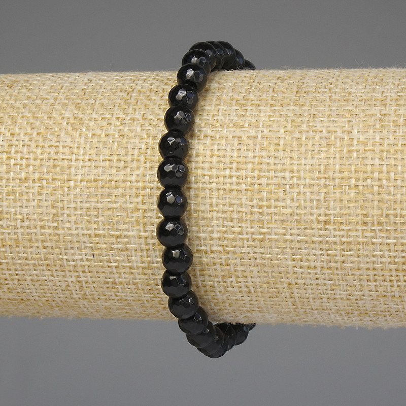 Bracelet Black Agate Faceted Bead 6mm+-, length 18cm+- stretch