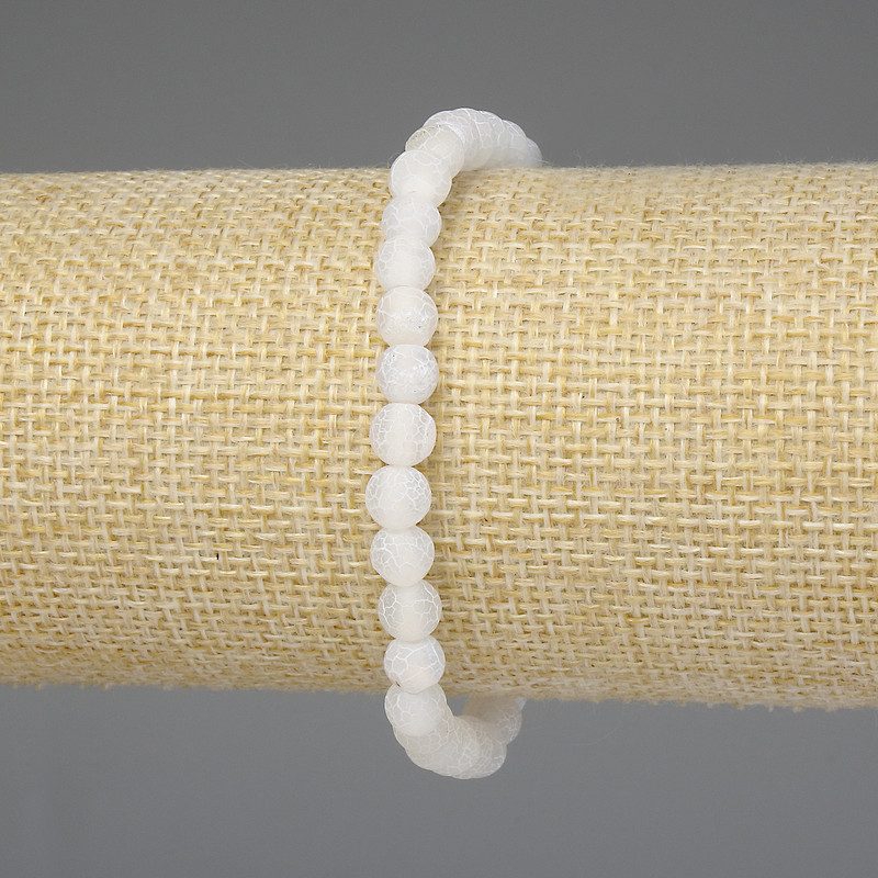 Bracelet Frosty White Agate Smooth Beads 6mm+-, stretch length 18cm+-