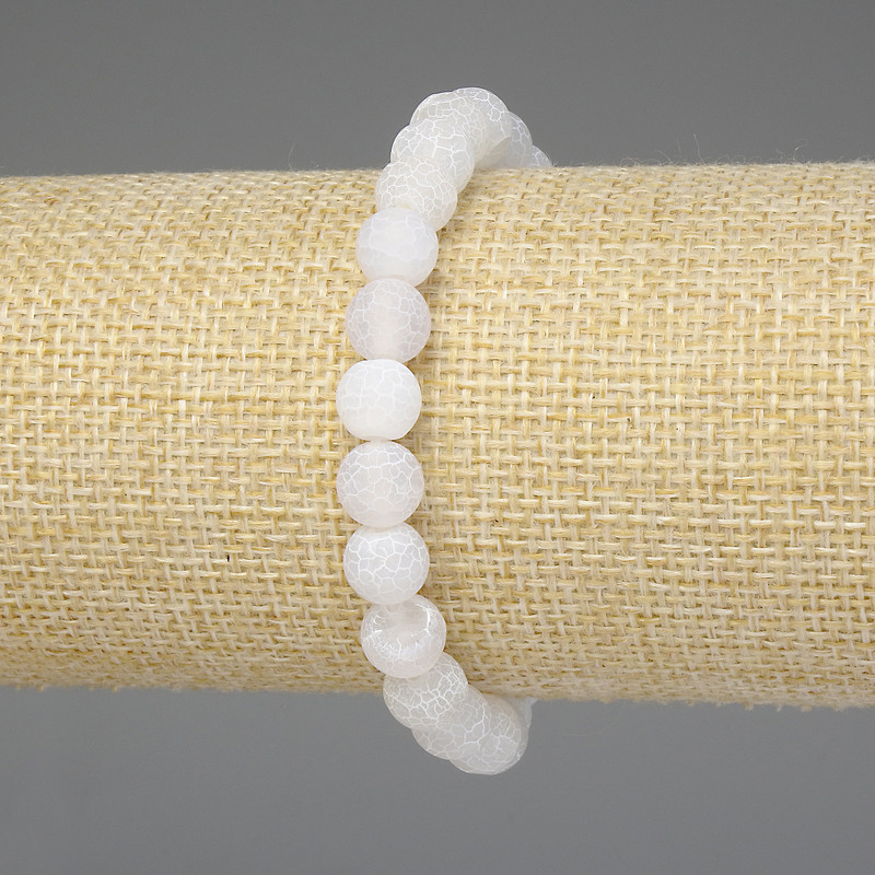 Bracelet Frosty White Agate Smooth Bead 8mm+-, Length 7.1in (18cm) Stretch